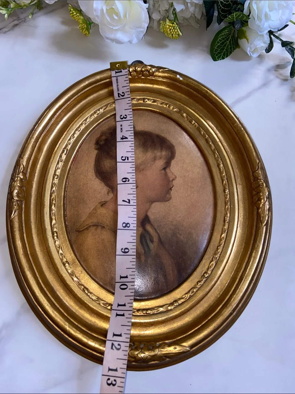 Gold Tone Oval Wall Frame with Vintage Portrait